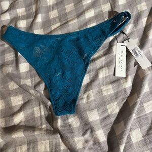 Fleur du Mal Teal Lace Thong size M/L